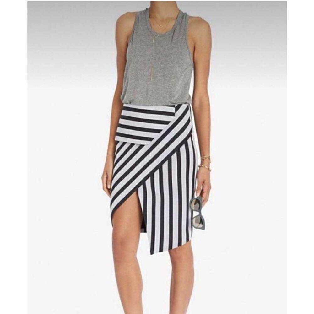 Mason Asymmetrical Striped Peplum Skirt 0